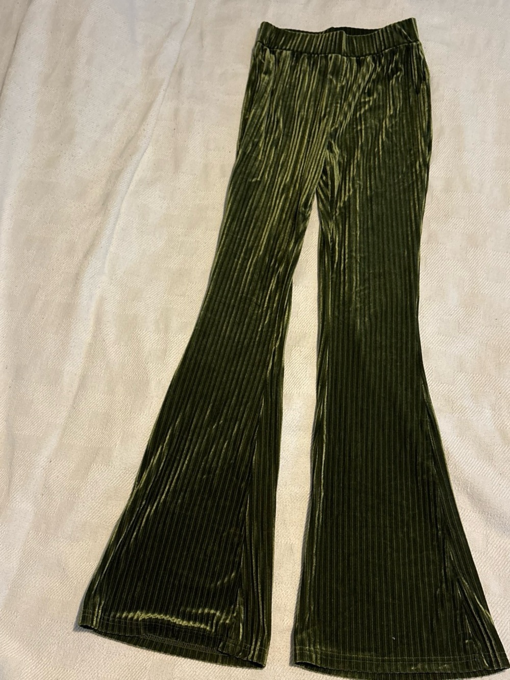 SHEIN Olive Green Velvet Ribbed Flared Joggers